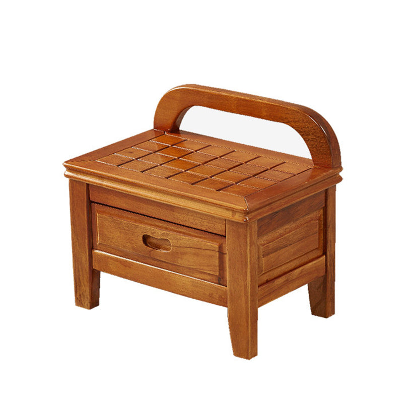 Traditional Chinese Solid Wood Grid-Square Low Stool with Backrest for Living Room - Elegant, Compact Seating