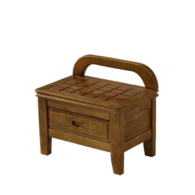 Traditional Chinese Solid Wood Grid-Square Low Stool with Backrest for Living Room - Elegant, Compact Seating