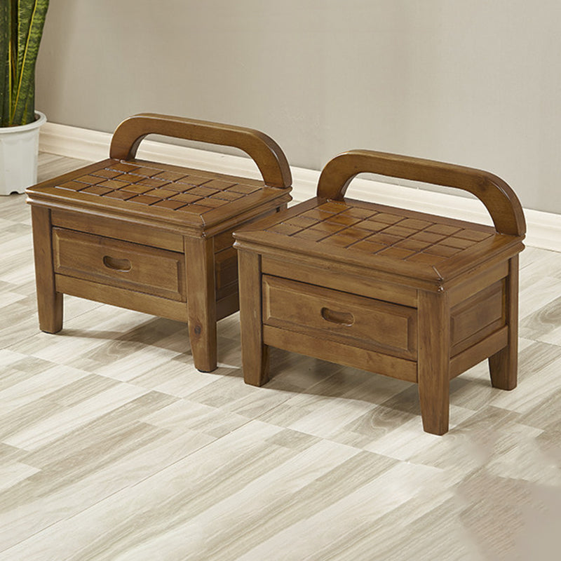 Traditional Chinese Solid Wood Grid-Square Low Stool with Backrest for Living Room - Elegant, Compact Seating