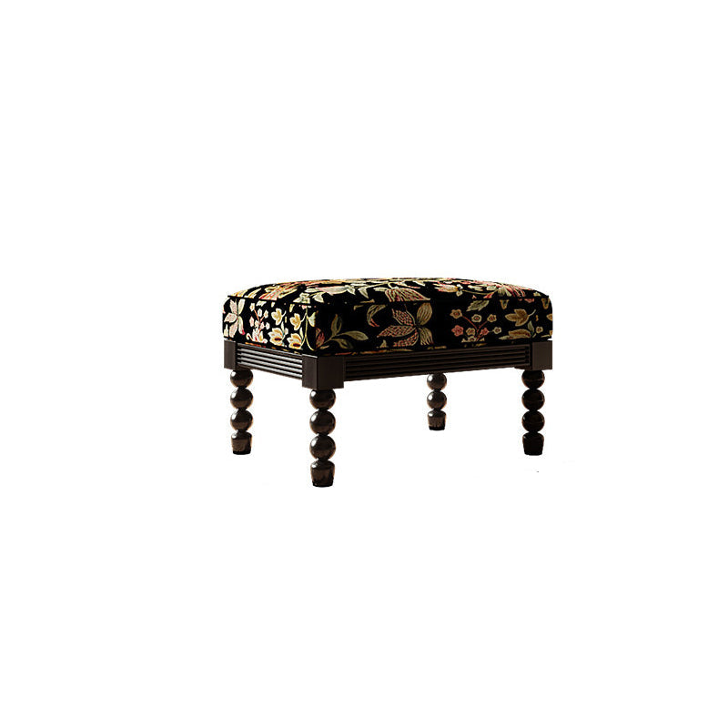 Elegant Traditional Vintage Linen Ash Wood Square Curved Low Stool for Living Room