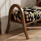 Elegante taburete bajo curvo cuadrado de madera de fresno con lino vintage tradicional para sala de estar