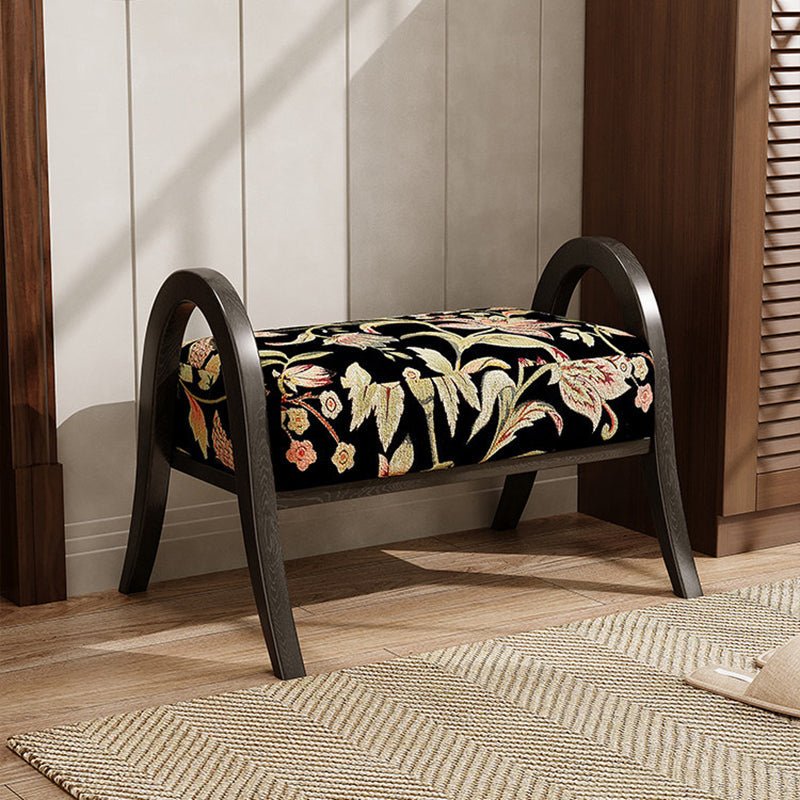 Elegante taburete bajo curvo cuadrado de madera de fresno con lino vintage tradicional para sala de estar