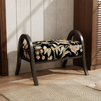 Elegante taburete bajo curvo cuadrado de madera de fresno con lino vintage tradicional para sala de estar
