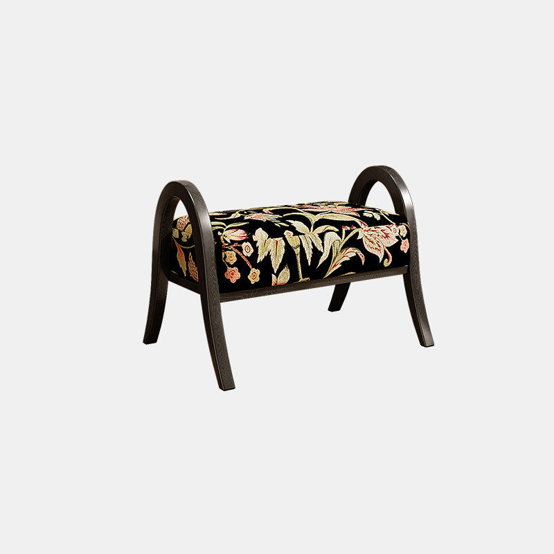 Elegante taburete bajo curvo cuadrado de madera de fresno con lino vintage tradicional para sala de estar
