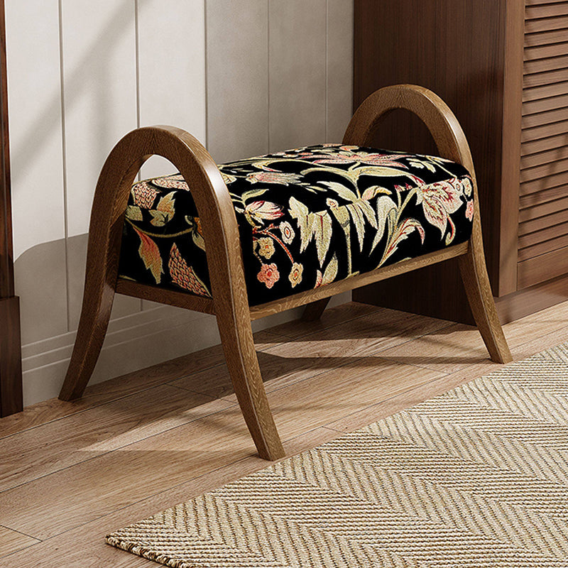 Elegante taburete bajo curvo cuadrado de madera de fresno con lino vintage tradicional para sala de estar