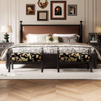Elegante taburete bajo curvo cuadrado de madera de fresno con lino vintage tradicional para sala de estar