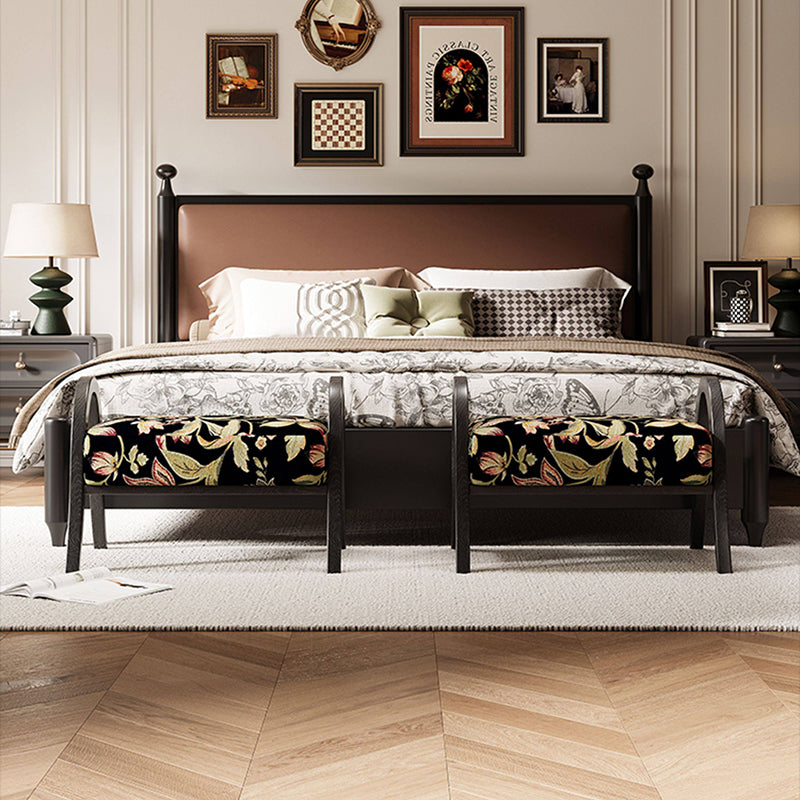 Elegante taburete bajo curvo cuadrado de madera de fresno con lino vintage tradicional para sala de estar