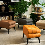 Modern Luxury Pet-Friendly Low Stool with Scratch-Resistant Leather & Pine Wood — Rounded Square Design for Living Room