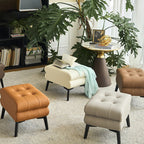 Modern Luxury Pet-Friendly Low Stool with Scratch-Resistant Leather & Pine Wood — Rounded Square Design for Living Room