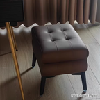 Modern Luxury Pet-Friendly Low Stool with Scratch-Resistant Leather & Pine Wood — Rounded Square Design for Living Room