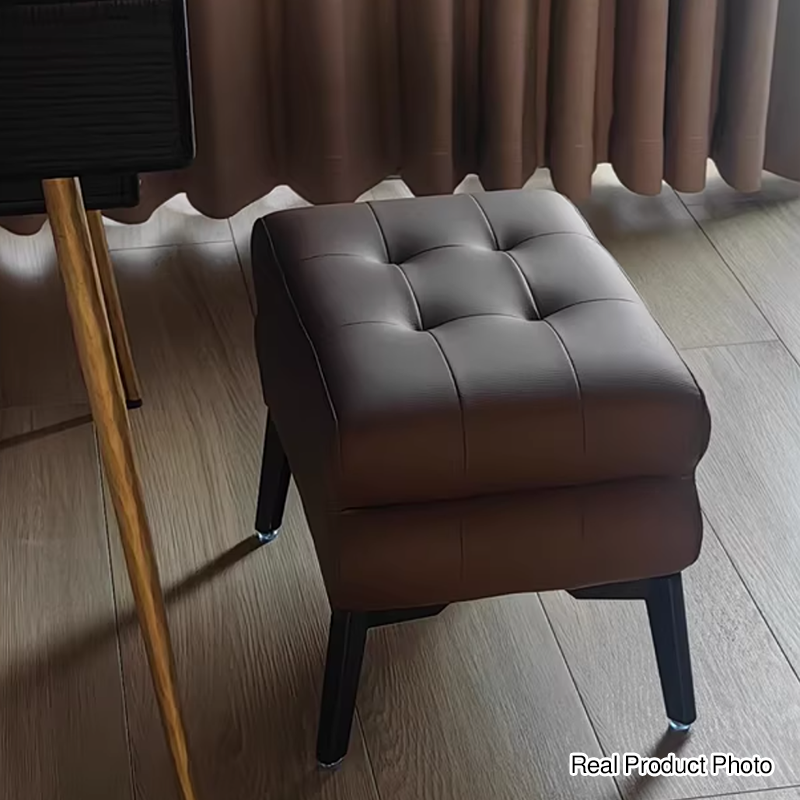 Modern Luxury Pet-Friendly Low Stool with Scratch-Resistant Leather & Pine Wood — Rounded Square Design for Living Room
