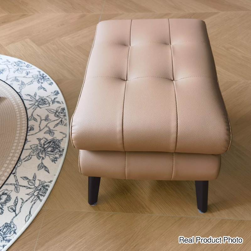 Modern Luxury Pet-Friendly Low Stool with Scratch-Resistant Leather & Pine Wood — Rounded Square Design for Living Room