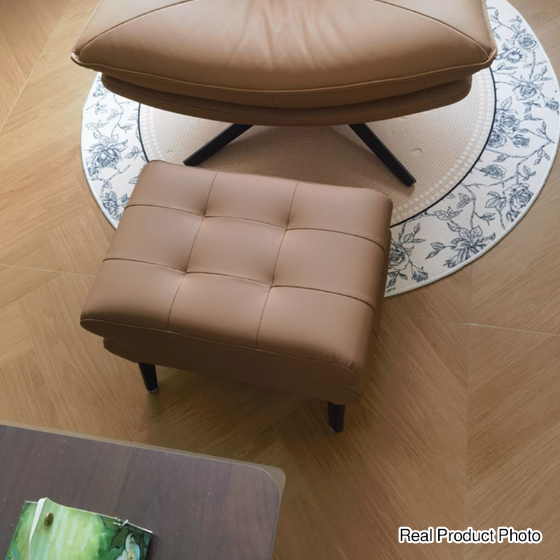 Modern Luxury Pet-Friendly Low Stool with Scratch-Resistant Leather & Pine Wood — Rounded Square Design for Living Room