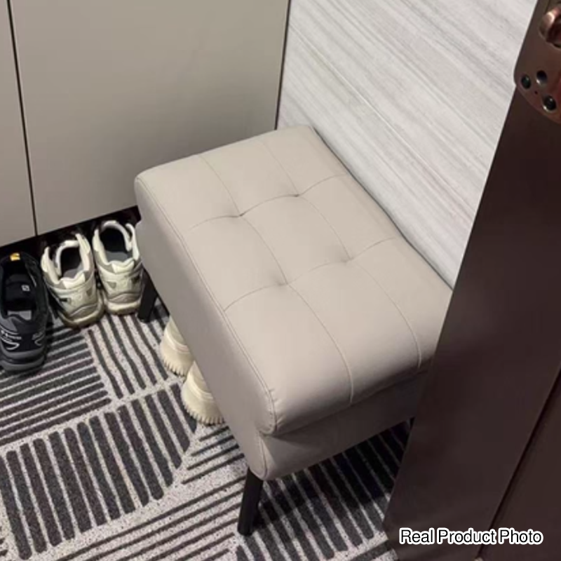 Modern Luxury Pet-Friendly Low Stool with Scratch-Resistant Leather & Pine Wood — Rounded Square Design for Living Room