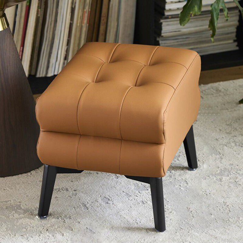 Modern Luxury Pet-Friendly Low Stool with Scratch-Resistant Leather & Pine Wood — Rounded Square Design for Living Room