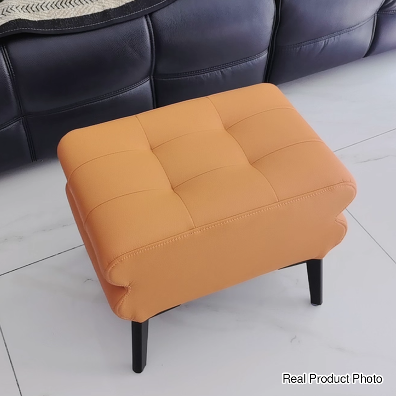 Modern Luxury Pet-Friendly Low Stool with Scratch-Resistant Leather & Pine Wood — Rounded Square Design for Living Room
