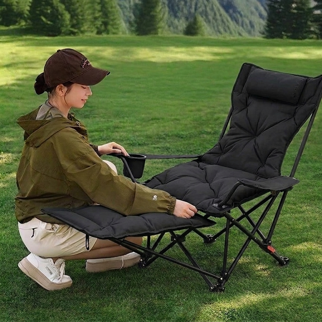 Modern Minimalist Foldable Rectangular Reclining Lounge Chair – Oxford Fabric, Carbon Steel Frame, Portable Outdoor Patio Chair