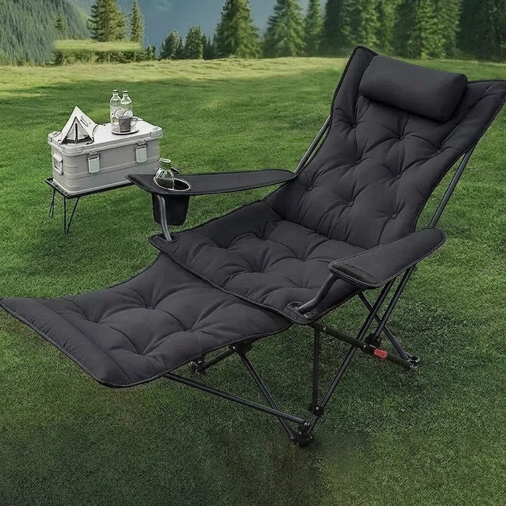 Modern Minimalist Foldable Rectangular Reclining Lounge Chair – Oxford Fabric, Carbon Steel Frame, Portable Outdoor Patio Chair