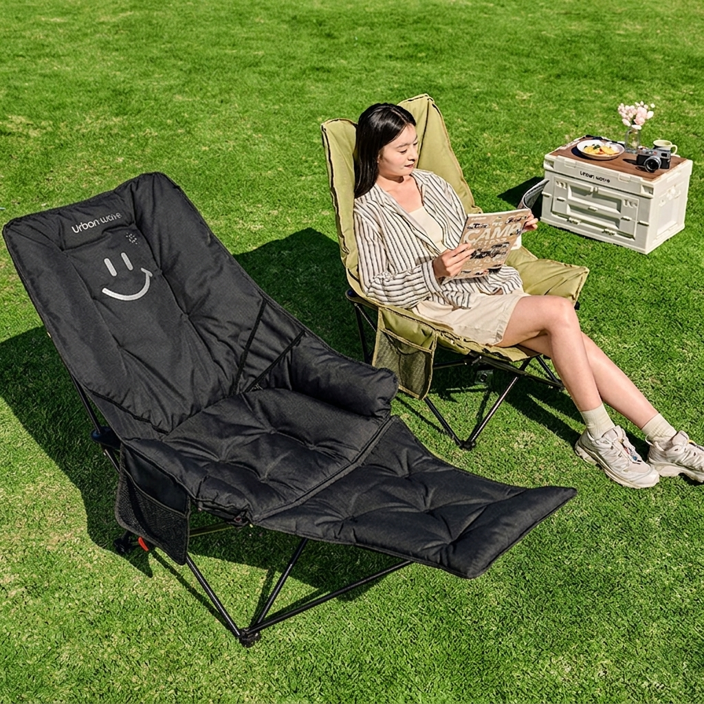 Modern Minimalist Oxford Fabric Rectangular Folding Recliner Chair – Portable Outdoor Patio Lounge