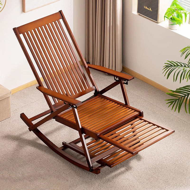 Traditional Chinese Bamboo Hollow Rectangular Folding Reclining Lounge Chair with Armrests for Living Room