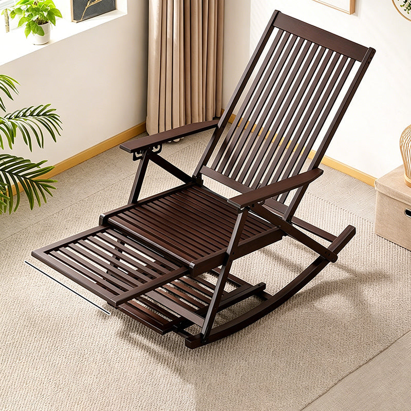 Traditional Chinese Bamboo Hollow Rectangular Folding Reclining Lounge Chair with Armrests for Living Room