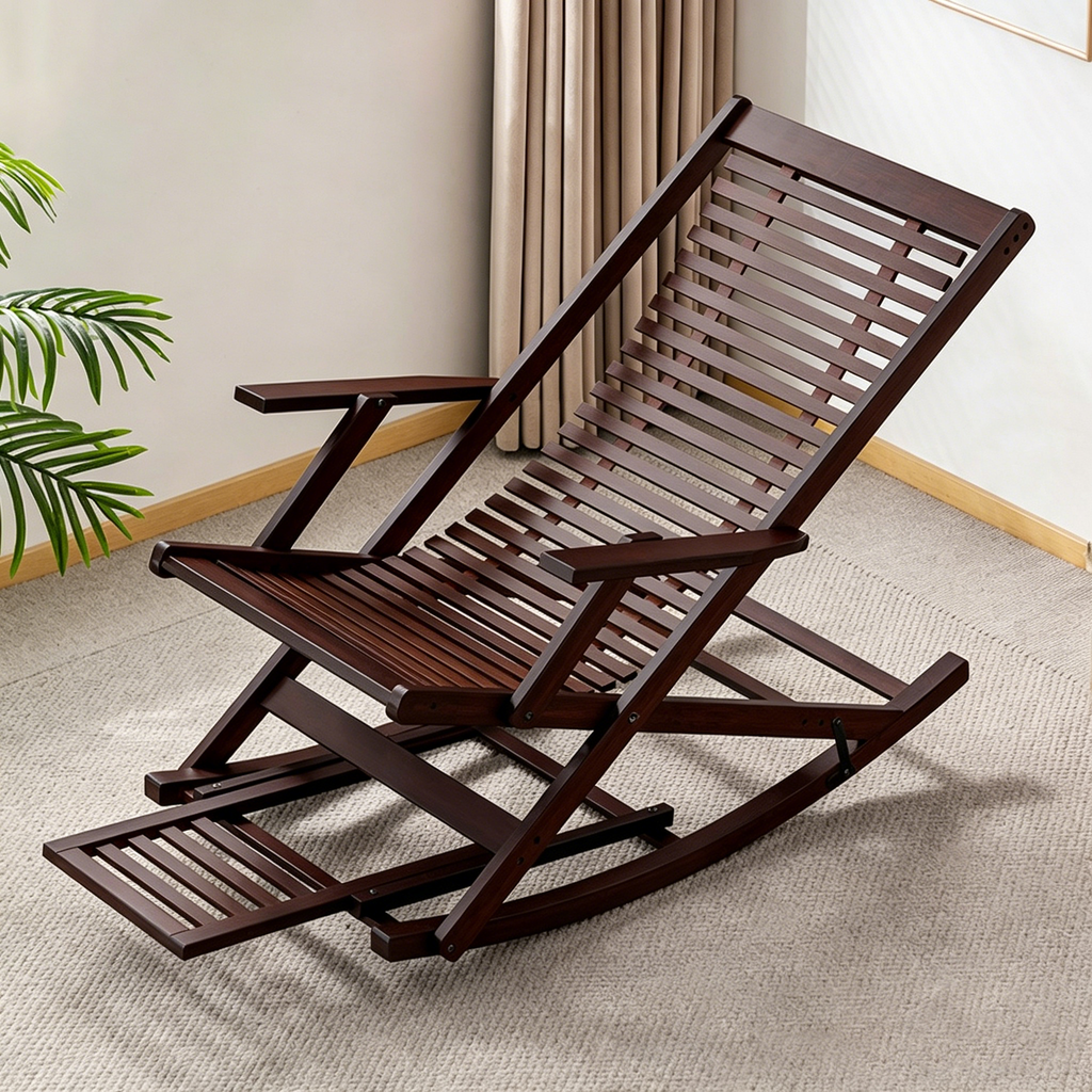 Tumbona reclinable plegable rectangular hueca tradicional china de bambú con reposabrazos para sala de estar