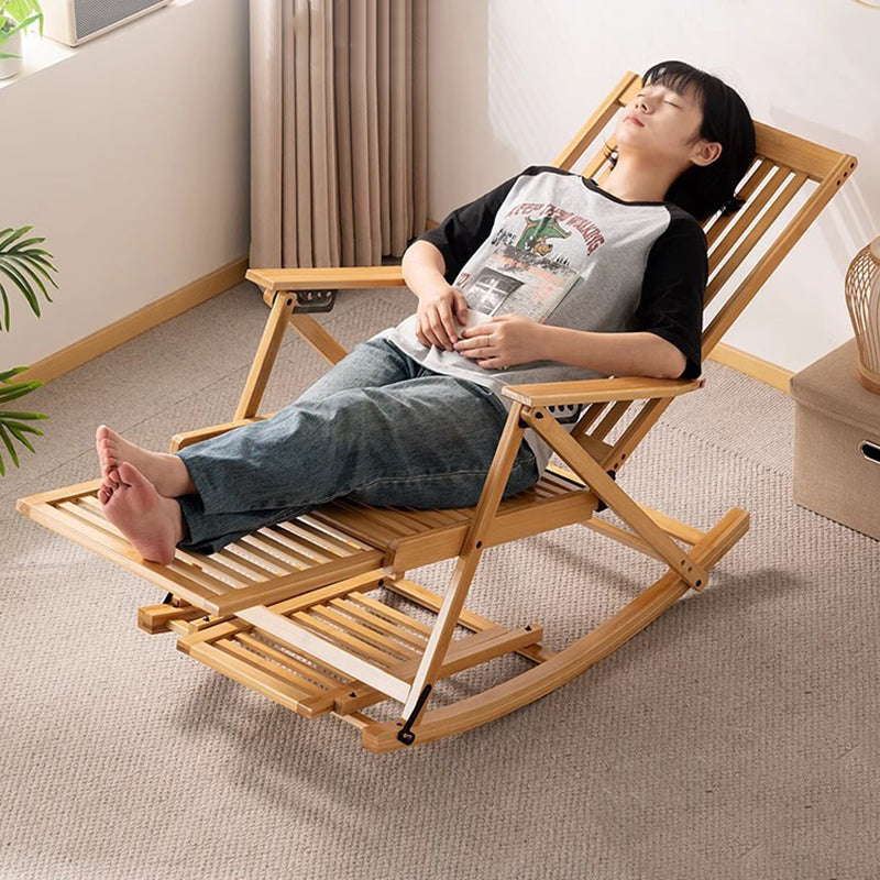 Tumbona reclinable plegable rectangular hueca tradicional china de bambú con reposabrazos para sala de estar
