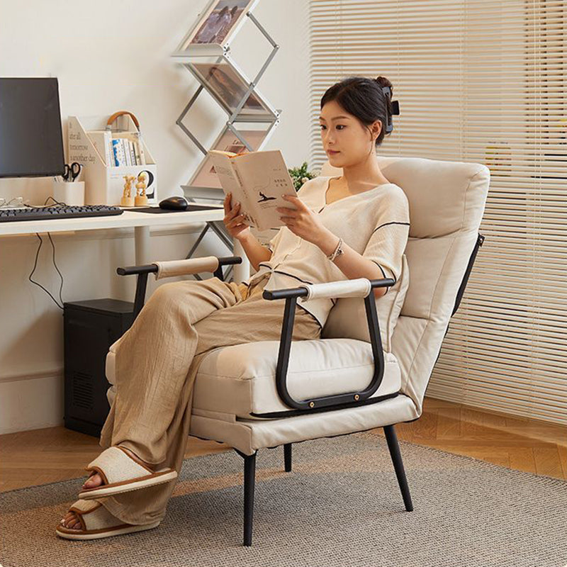 Modern Minimalist Tech-Fabric Folding Recliner Lounge Chair — Cylindrical & Rectangular Steel Frame, Leather Accents, Backrest & Armrests, Cat-Scratch Resistant, for Living Room