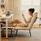 Modern Minimalist Tech-Fabric Folding Recliner Lounge Chair — Cylindrical & Rectangular Steel Frame, Leather Accents, Backrest & Armrests, Cat-Scratch Resistant, for Living Room