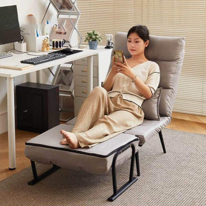 Modern Minimalist Tech-Fabric Folding Recliner Lounge Chair — Cylindrical & Rectangular Steel Frame, Leather Accents, Backrest & Armrests, Cat-Scratch Resistant, for Living Room