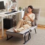 Modern Minimalist Tech-Fabric Folding Recliner Lounge Chair — Cylindrical & Rectangular Steel Frame, Leather Accents, Backrest & Armrests, Cat-Scratch Resistant, for Living Room