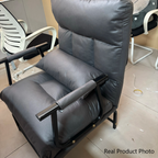 Modern Minimalist Tech-Fabric Folding Recliner Lounge Chair — Cylindrical & Rectangular Steel Frame, Leather Accents, Backrest & Armrests, Cat-Scratch Resistant, for Living Room
