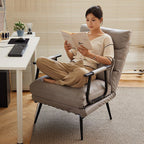 Modern Minimalist Tech-Fabric Folding Recliner Lounge Chair — Cylindrical & Rectangular Steel Frame, Leather Accents, Backrest & Armrests, Cat-Scratch Resistant, for Living Room
