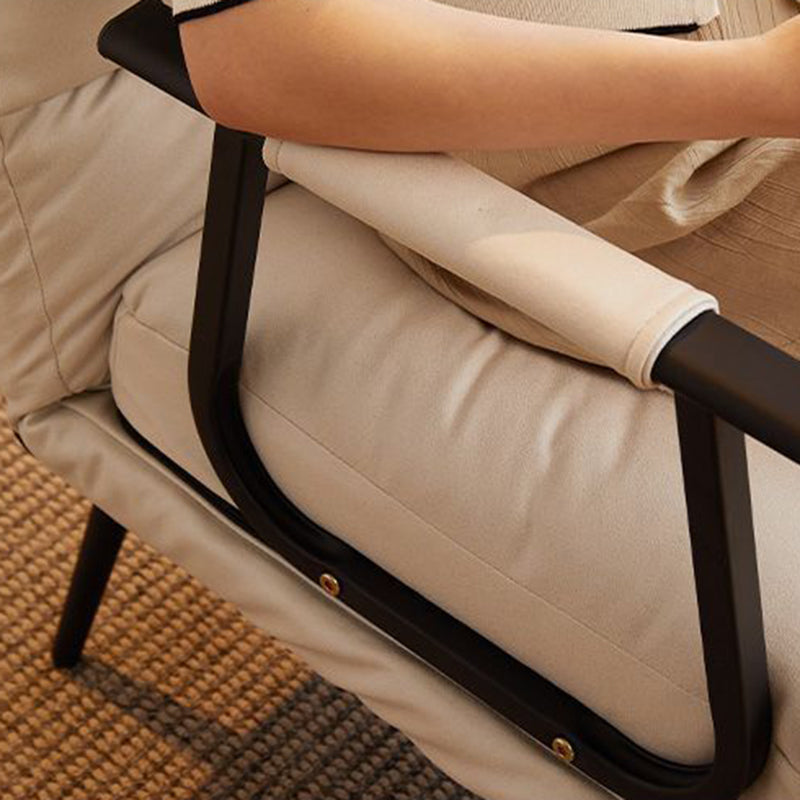 Modern Minimalist Tech-Fabric Folding Recliner Lounge Chair — Cylindrical & Rectangular Steel Frame, Leather Accents, Backrest & Armrests, Cat-Scratch Resistant, for Living Room