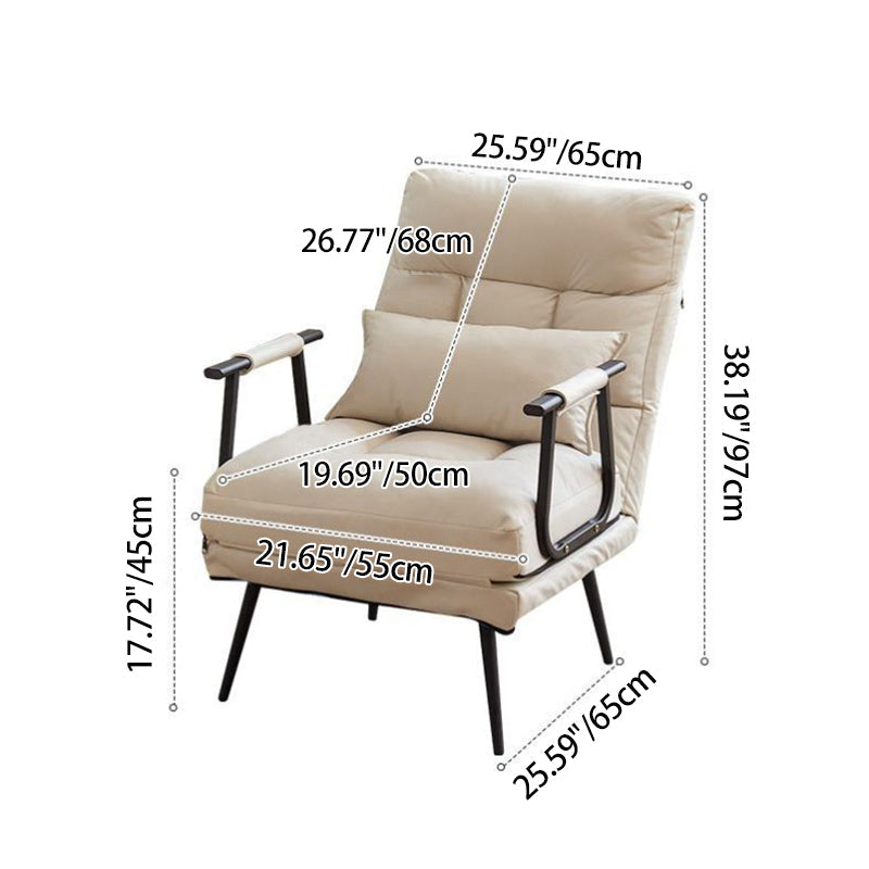 Modern Minimalist Tech-Fabric Folding Recliner Lounge Chair — Cylindrical & Rectangular Steel Frame, Leather Accents, Backrest & Armrests, Cat-Scratch Resistant, for Living Room