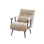 Modern Minimalist Tech-Fabric Folding Recliner Lounge Chair — Cylindrical & Rectangular Steel Frame, Leather Accents, Backrest & Armrests, Cat-Scratch Resistant, for Living Room