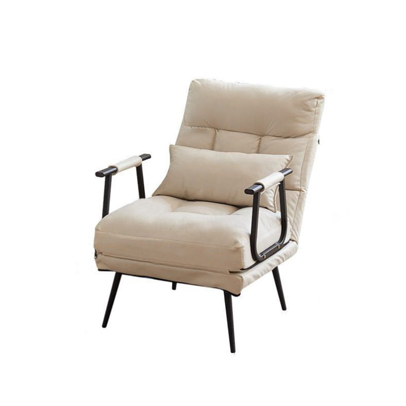 Modern Minimalist Tech-Fabric Folding Recliner Lounge Chair — Cylindrical & Rectangular Steel Frame, Leather Accents, Backrest & Armrests, Cat-Scratch Resistant, for Living Room
