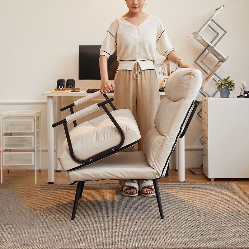 Modern Minimalist Tech-Fabric Folding Recliner Lounge Chair — Cylindrical & Rectangular Steel Frame, Leather Accents, Backrest & Armrests, Cat-Scratch Resistant, for Living Room