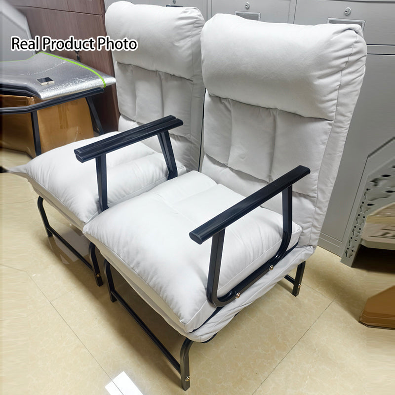 Modern Minimalist Tech-Fabric Folding Recliner Lounge Chair — Cylindrical & Rectangular Steel Frame, Leather Accents, Backrest & Armrests, Cat-Scratch Resistant, for Living Room