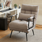 Modern Minimalist Tech-Fabric Folding Recliner Lounge Chair — Cylindrical & Rectangular Steel Frame, Leather Accents, Backrest & Armrests, Cat-Scratch Resistant, for Living Room