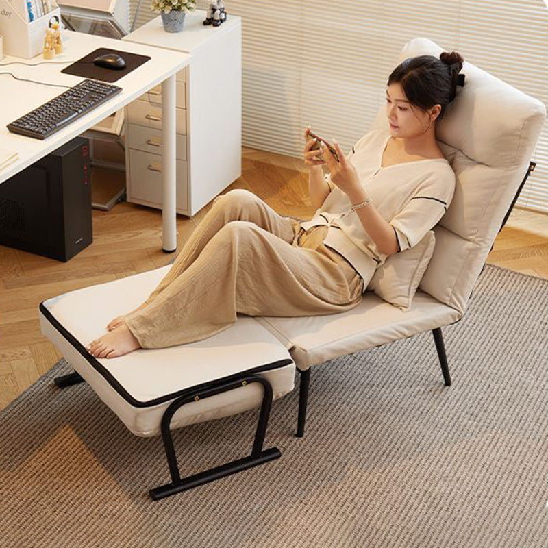 Modern Minimalist Tech-Fabric Folding Recliner Lounge Chair — Cylindrical & Rectangular Steel Frame, Leather Accents, Backrest & Armrests, Cat-Scratch Resistant, for Living Room