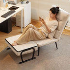 Modern Minimalist Tech-Fabric Folding Recliner Lounge Chair — Cylindrical & Rectangular Steel Frame, Leather Accents, Backrest & Armrests, Cat-Scratch Resistant, for Living Room
