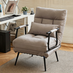 Modern Minimalist Tech-Fabric Folding Recliner Lounge Chair — Cylindrical & Rectangular Steel Frame, Leather Accents, Backrest & Armrests, Cat-Scratch Resistant, for Living Room