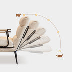 Modern Minimalist Tech-Fabric Folding Recliner Lounge Chair — Cylindrical & Rectangular Steel Frame, Leather Accents, Backrest & Armrests, Cat-Scratch Resistant, for Living Room