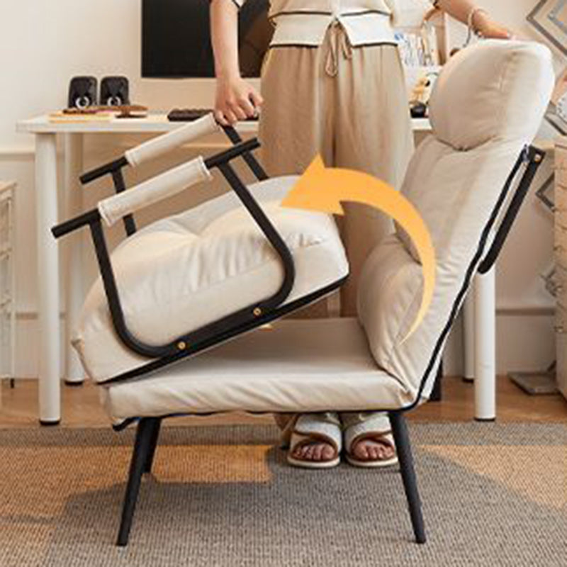 Modern Minimalist Tech-Fabric Folding Recliner Lounge Chair — Cylindrical & Rectangular Steel Frame, Leather Accents, Backrest & Armrests, Cat-Scratch Resistant, for Living Room