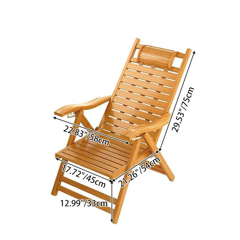 Elegant Traditional Chinese Bamboo Hollow Rectangular Folding Recliner Lounge Chair with Backrest and Armrests for Living Room or Balcony