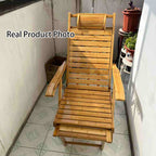 Elegant Traditional Chinese Bamboo Hollow Rectangular Folding Recliner Lounge Chair with Backrest and Armrests for Living Room or Balcony