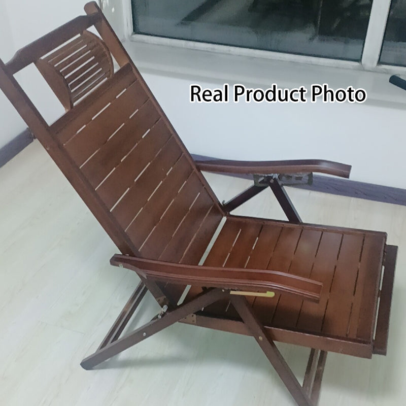 Elegant Traditional Chinese Bamboo Hollow Rectangular Folding Recliner Lounge Chair with Backrest and Armrests for Living Room or Balcony