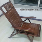 Elegant Traditional Chinese Bamboo Hollow Rectangular Folding Recliner Lounge Chair with Backrest and Armrests for Living Room or Balcony