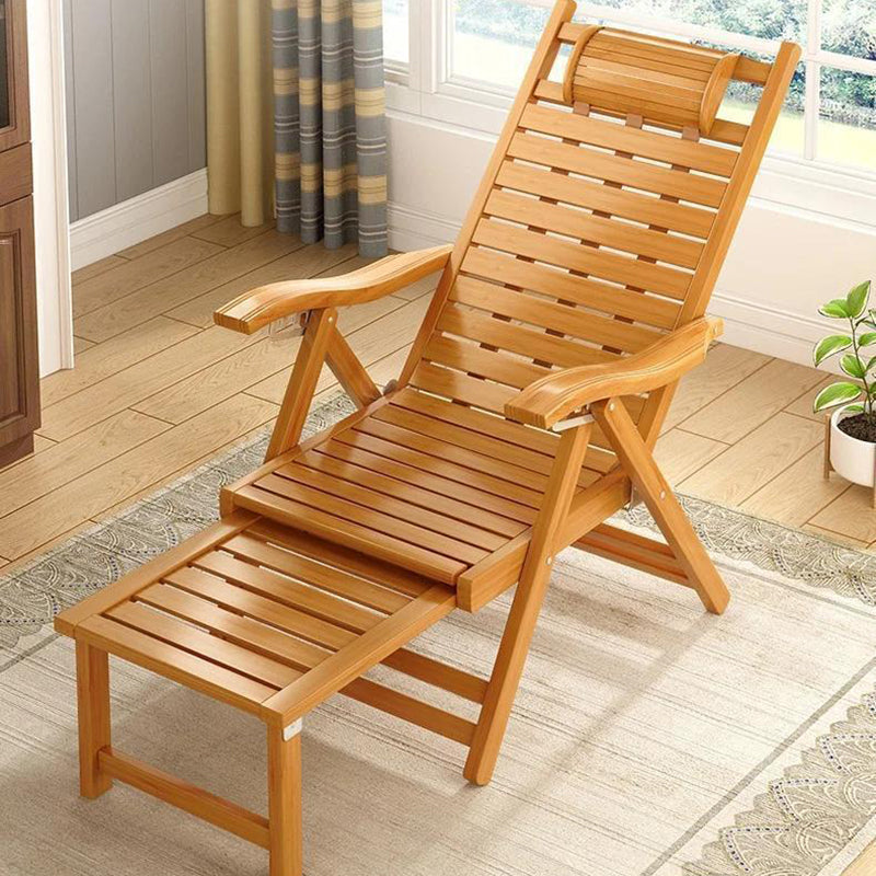 Elegant Traditional Chinese Bamboo Hollow Rectangular Folding Recliner Lounge Chair with Backrest and Armrests for Living Room or Balcony